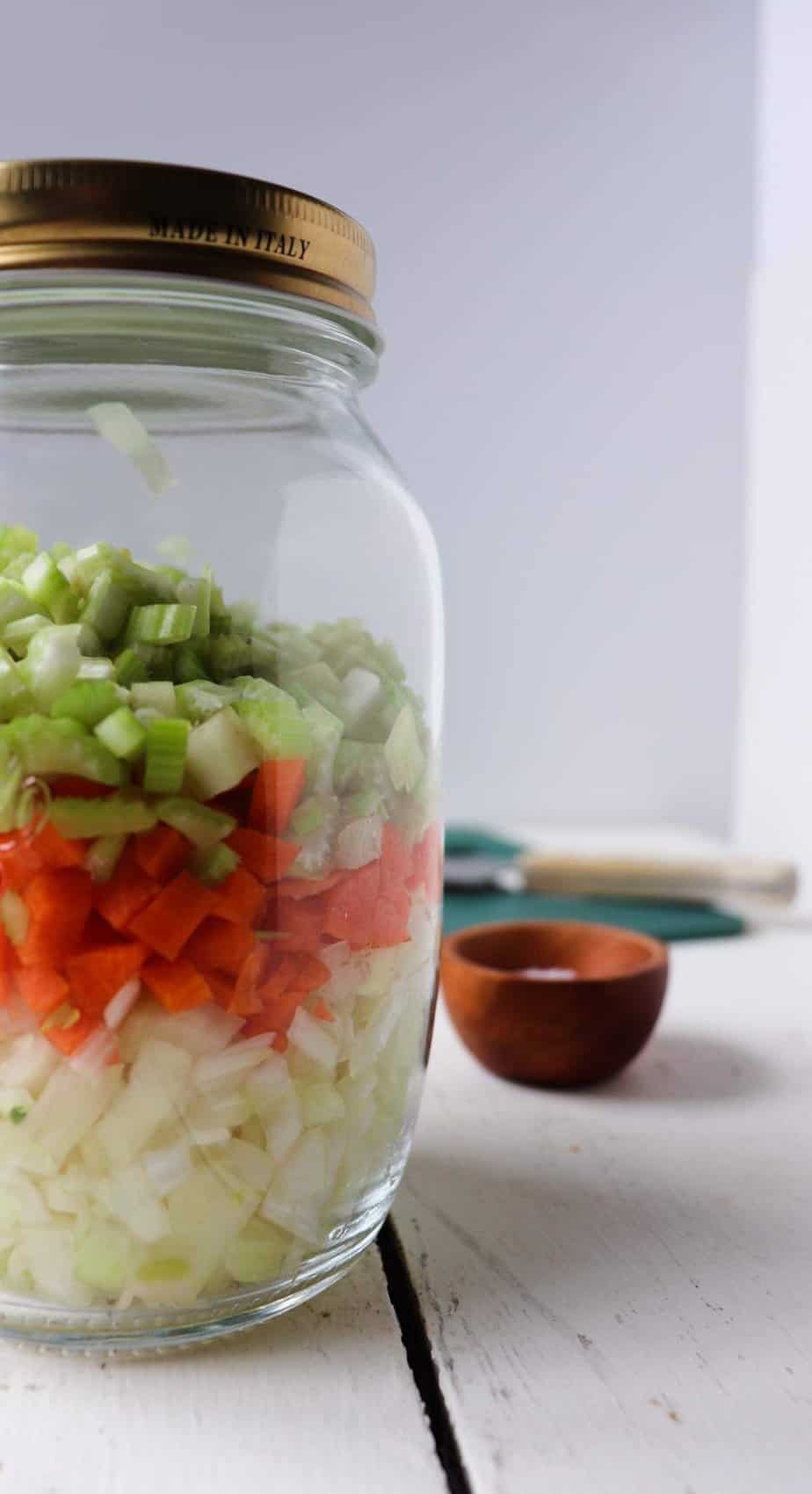 mirepoix in a glass jar to store.