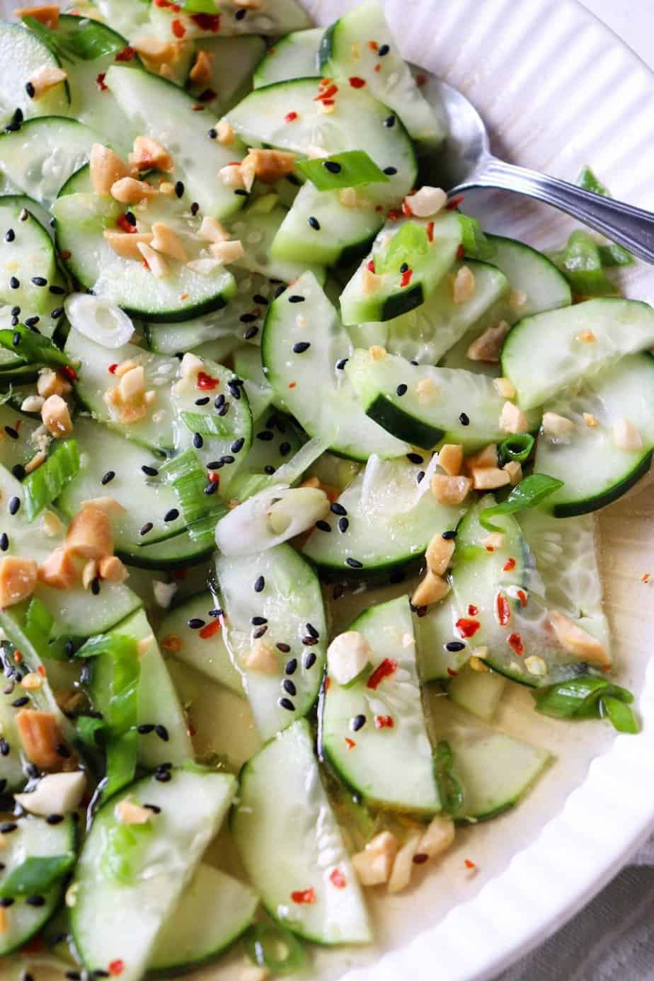 Thai cucumber salad close up