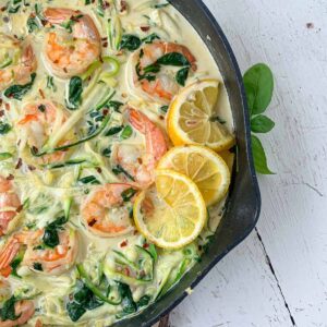 creamy shrimp with zoddles featured