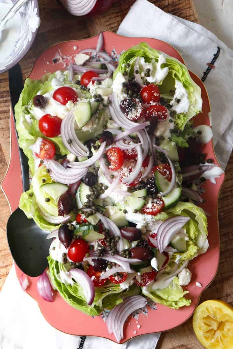 platter of greek wedge salad.