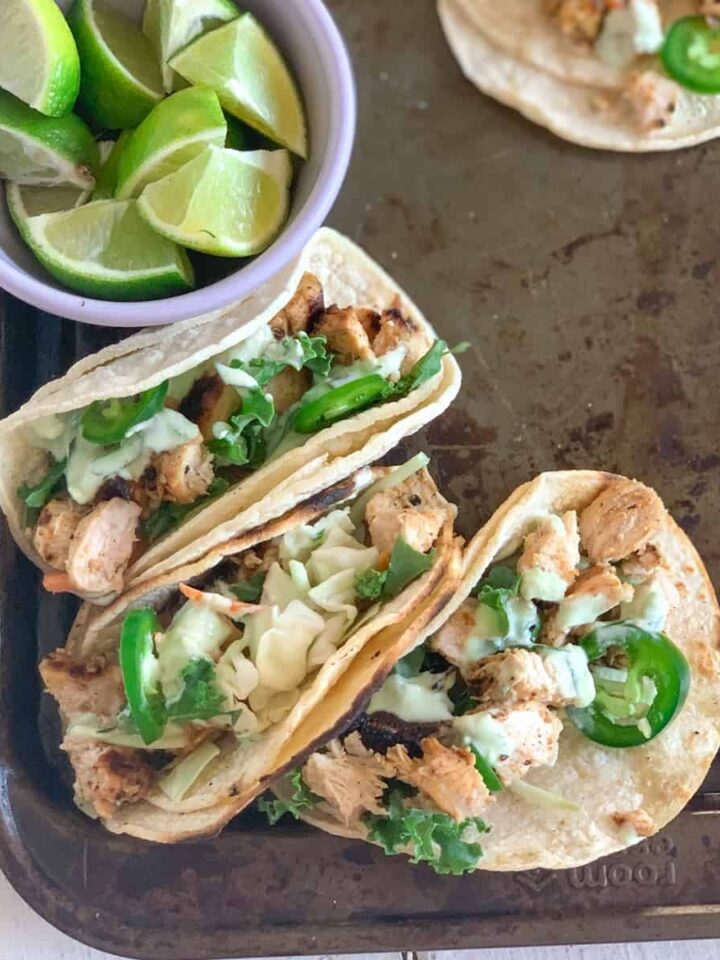 spicy chopped chicken tacos featured