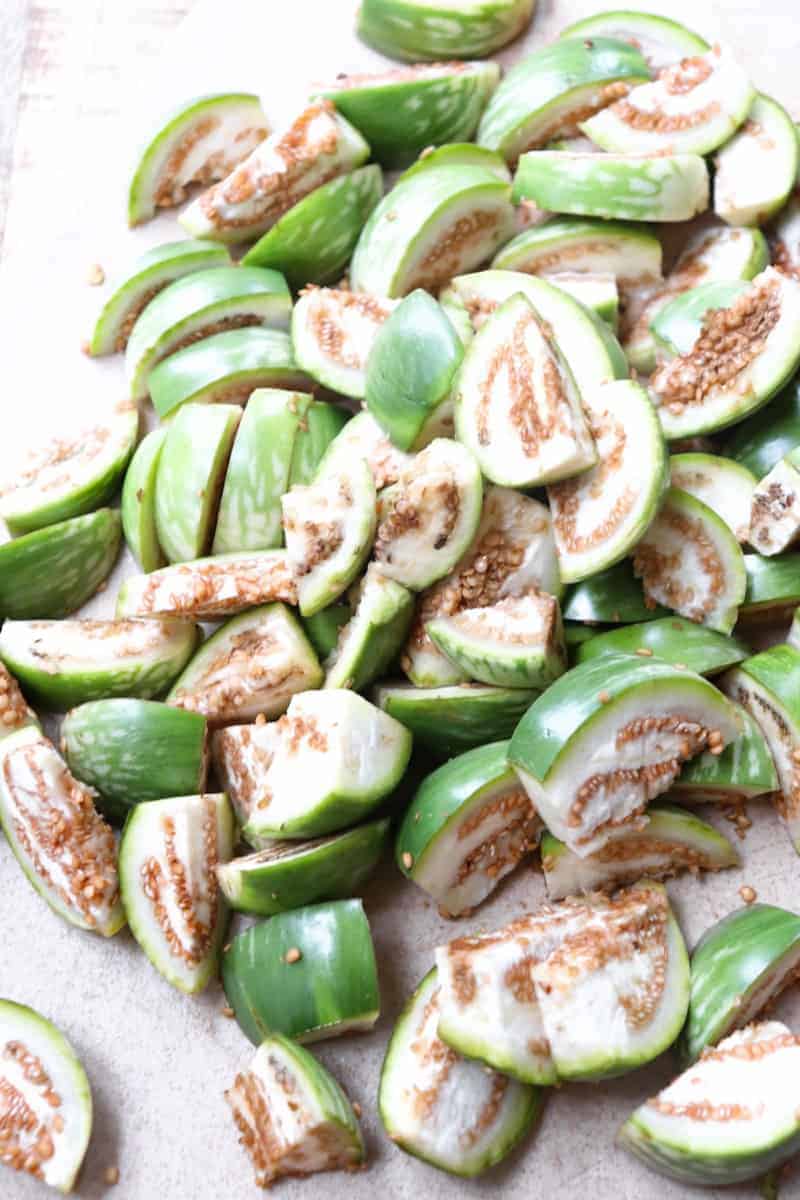 thai eggplants sliced.