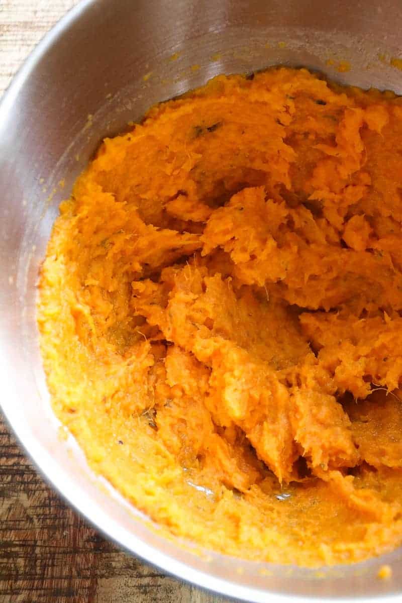 sweet potatoes that have been whipped in the stand mixer