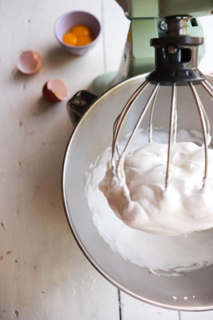 egg whites that have been formed into a meringue in a stand mixer