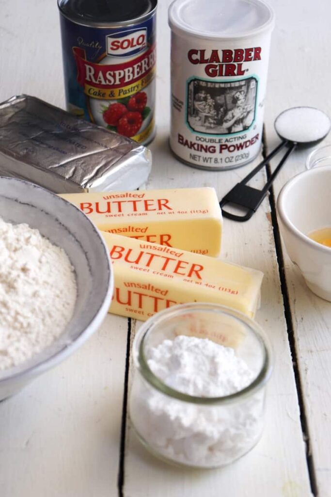 ingredients for kolacky cookies on a white table