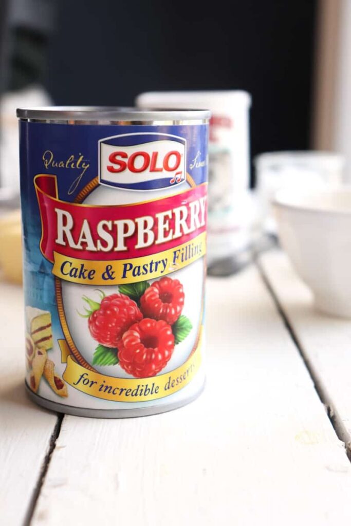 can of solo raspberry filling with other kolacky ingredients in the background