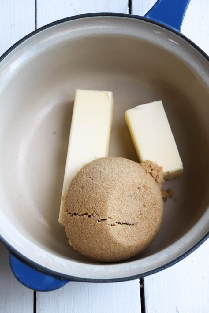 butter and brown sugar in a small cast iron saucepan 