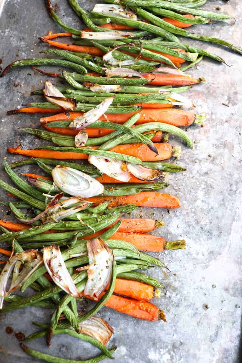 oven roasted vegetables on a sheet pan