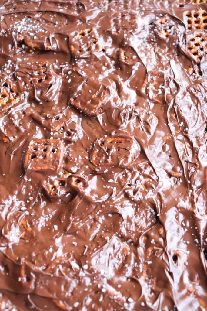 pretzel bark with chocolate melted