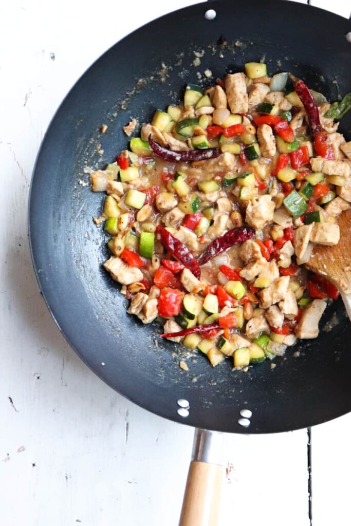 panda express kung pao chicken cooked in a wok