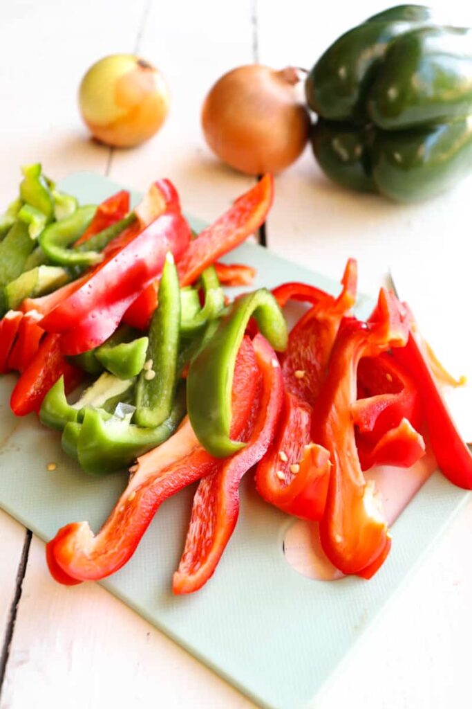 sliced red and green bell peppers
