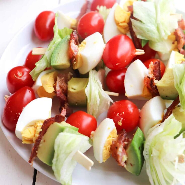 plated cobb salad on a stick