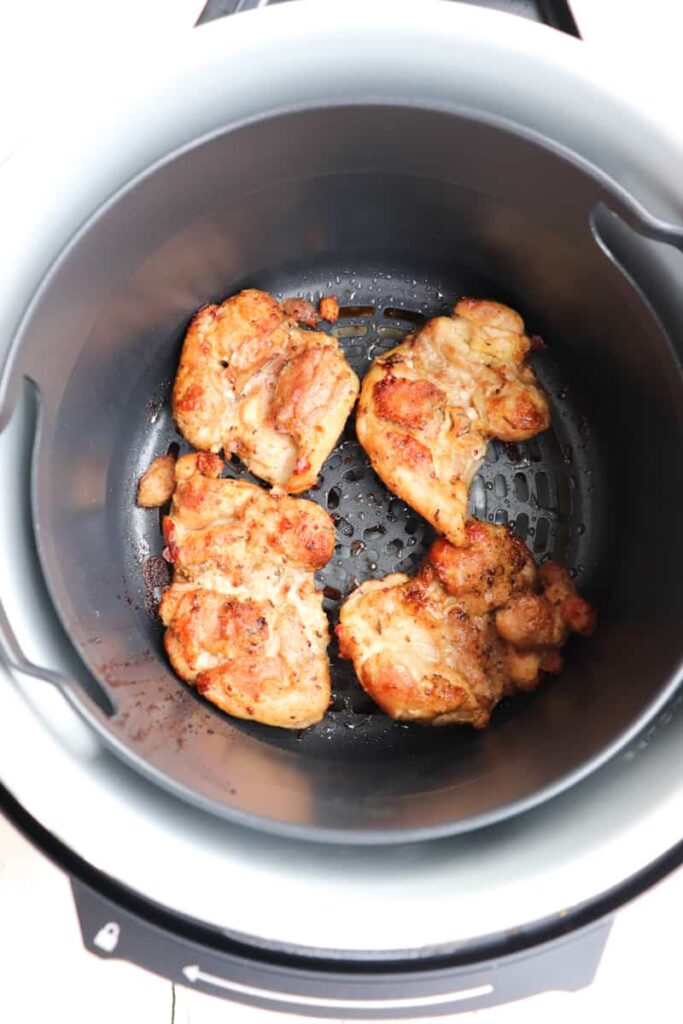 chicken thighs after being air fried in the ninja foodi
