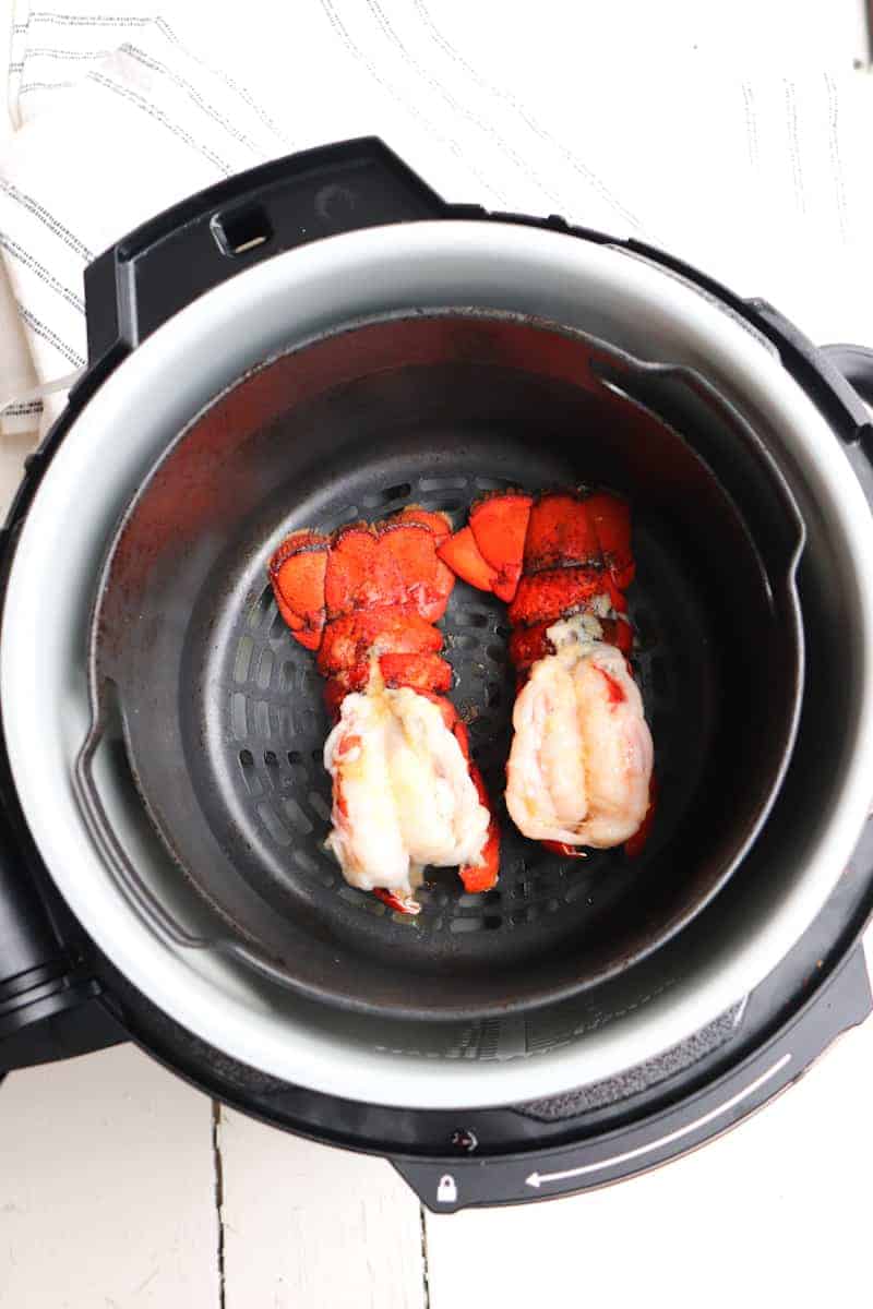 cooked lobster in the air fryer basket
