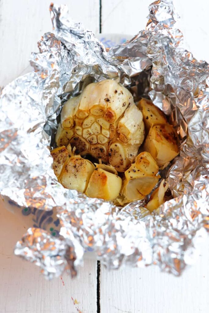 roasted garlic bulb in foil