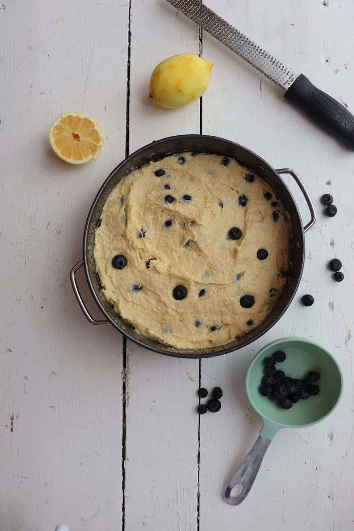finished cake in springform pan ready to go in the oven