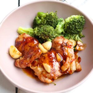chicken dish plated with broccoli