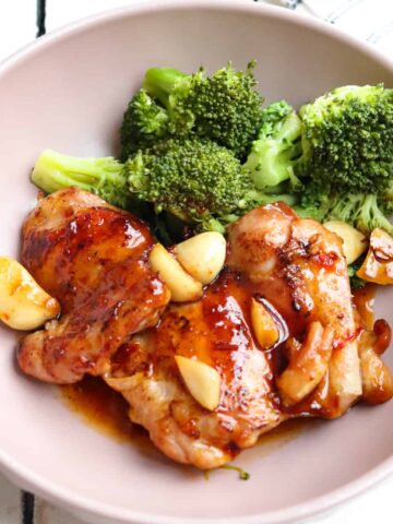 chicken dish plated with broccoli
