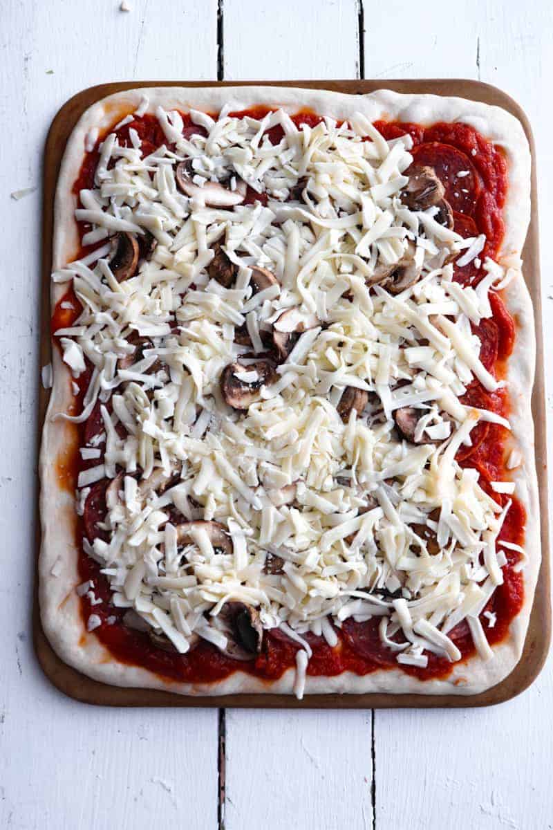 uncooked rectangle pizza