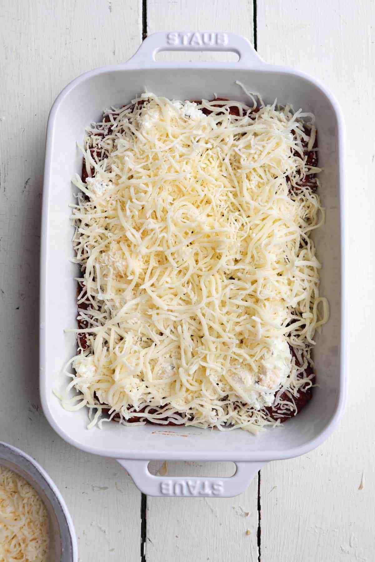 shredded cheese layer