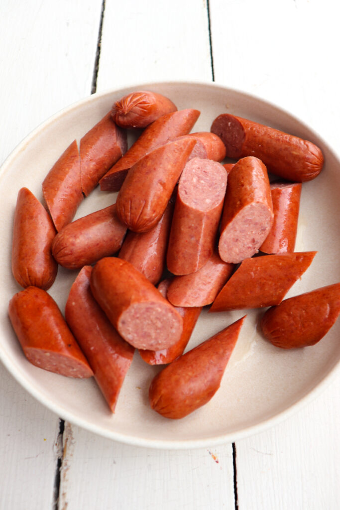 2 inch pieces of kielbasa sausage on a plate