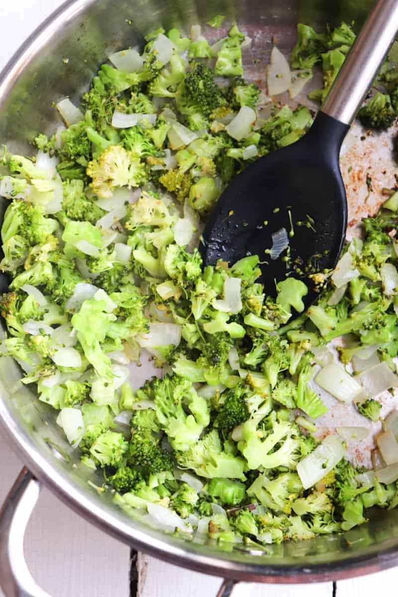 broccoli and onions in skillet