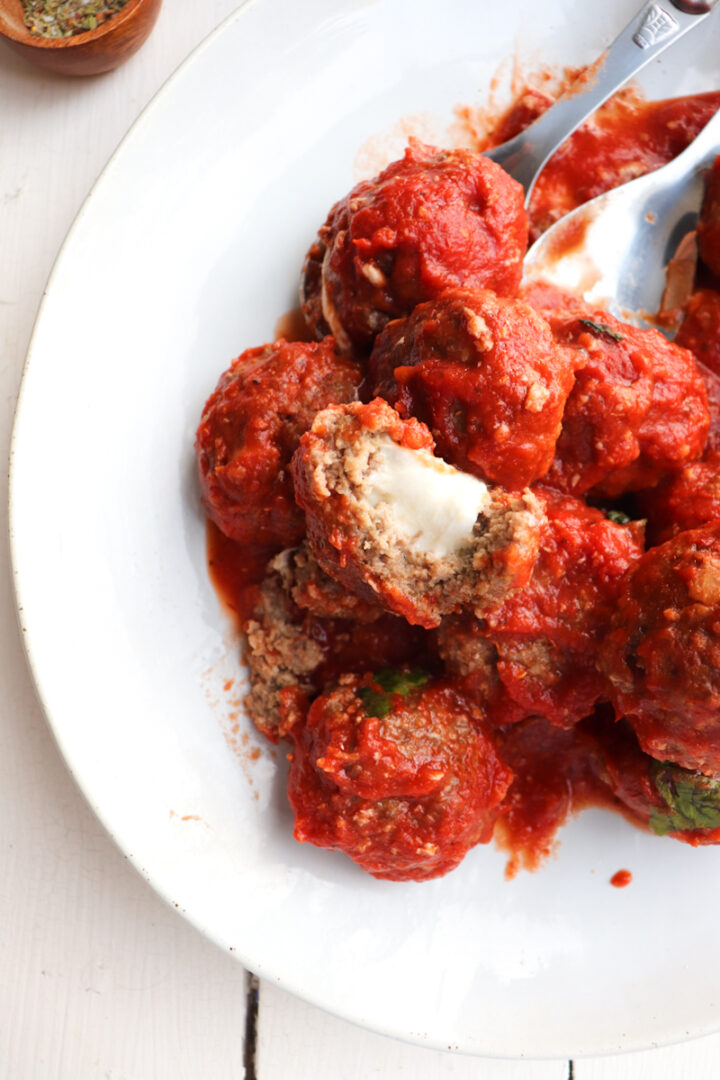 Giant Stuffed Meatballs with Mozzarella Cheese Season & Thyme