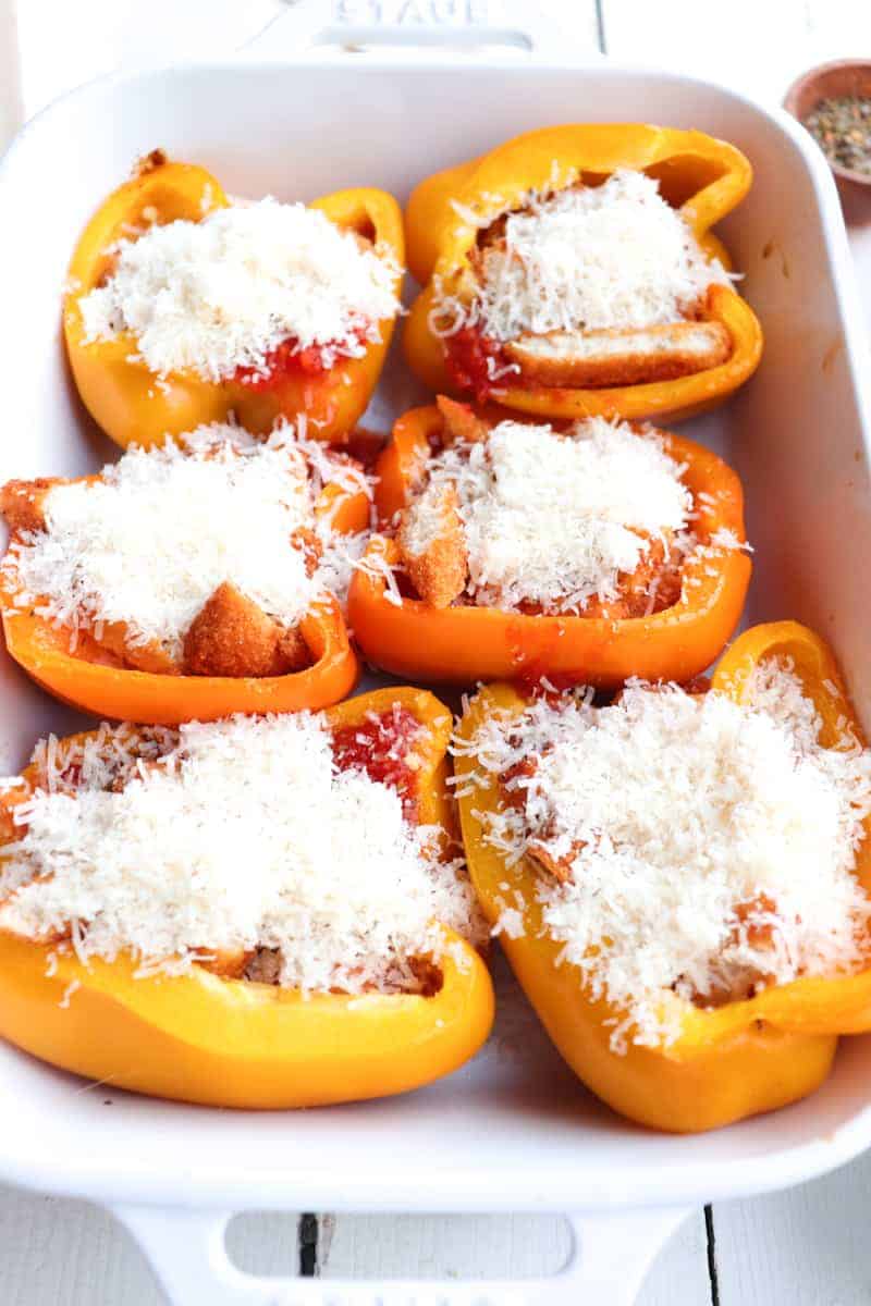 stuffed peppers topped with shredded parmesan