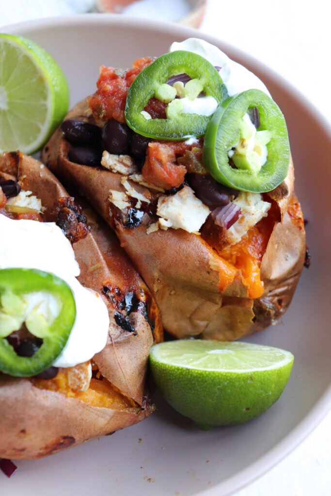sweet potatoes with toppings.