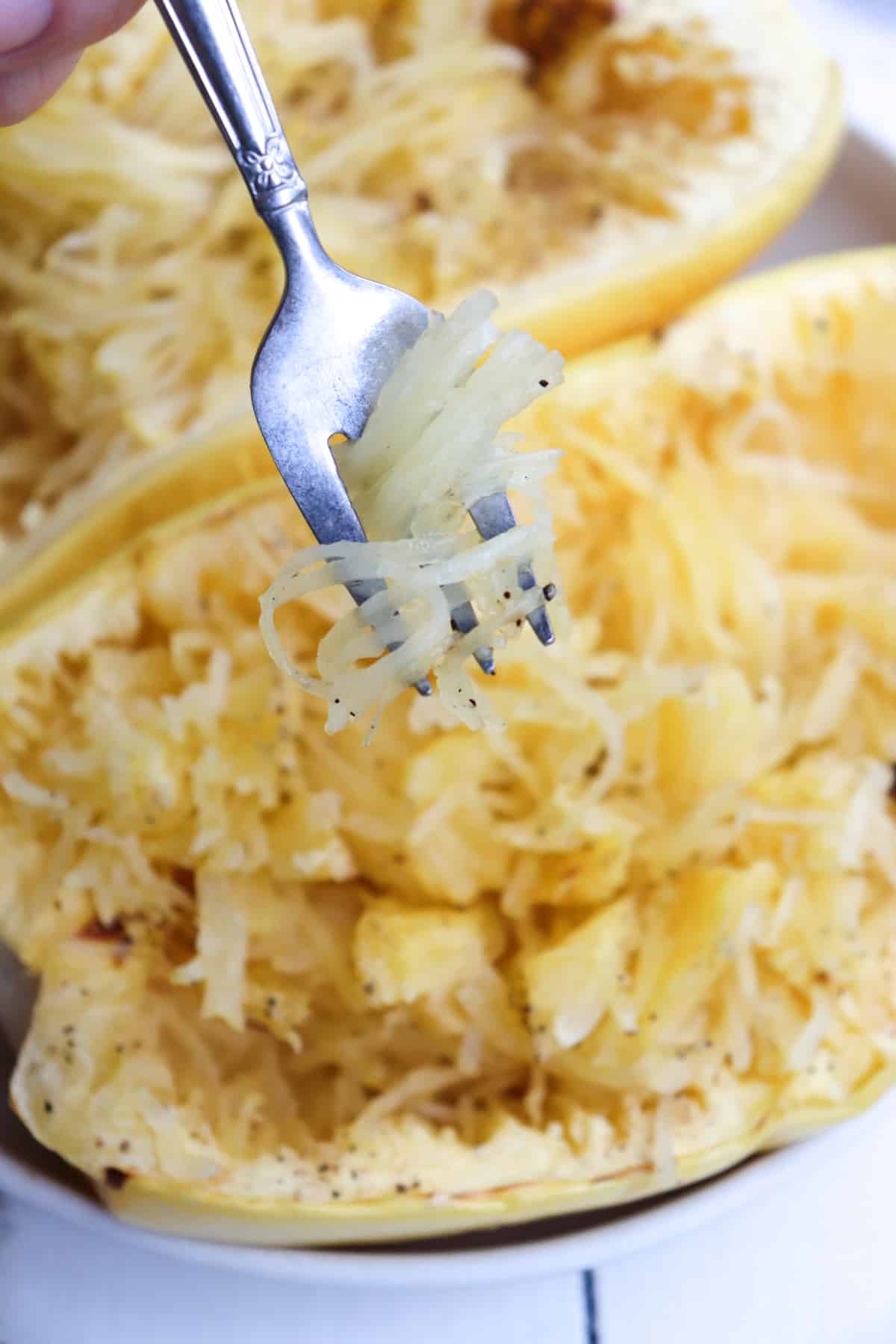fork showing squash noodles.