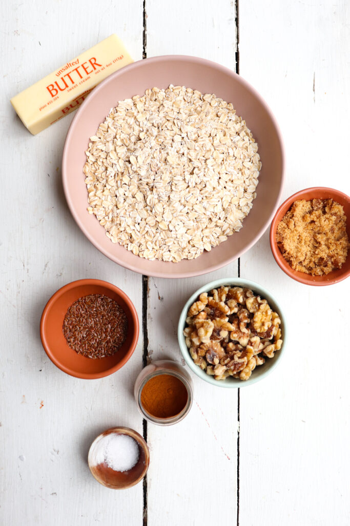 ingredients for brown butter granola with walnuts