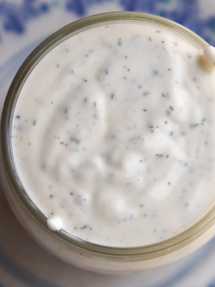 overhead of finished ranch dressing.