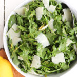 bowl of arugula parmesan salad.