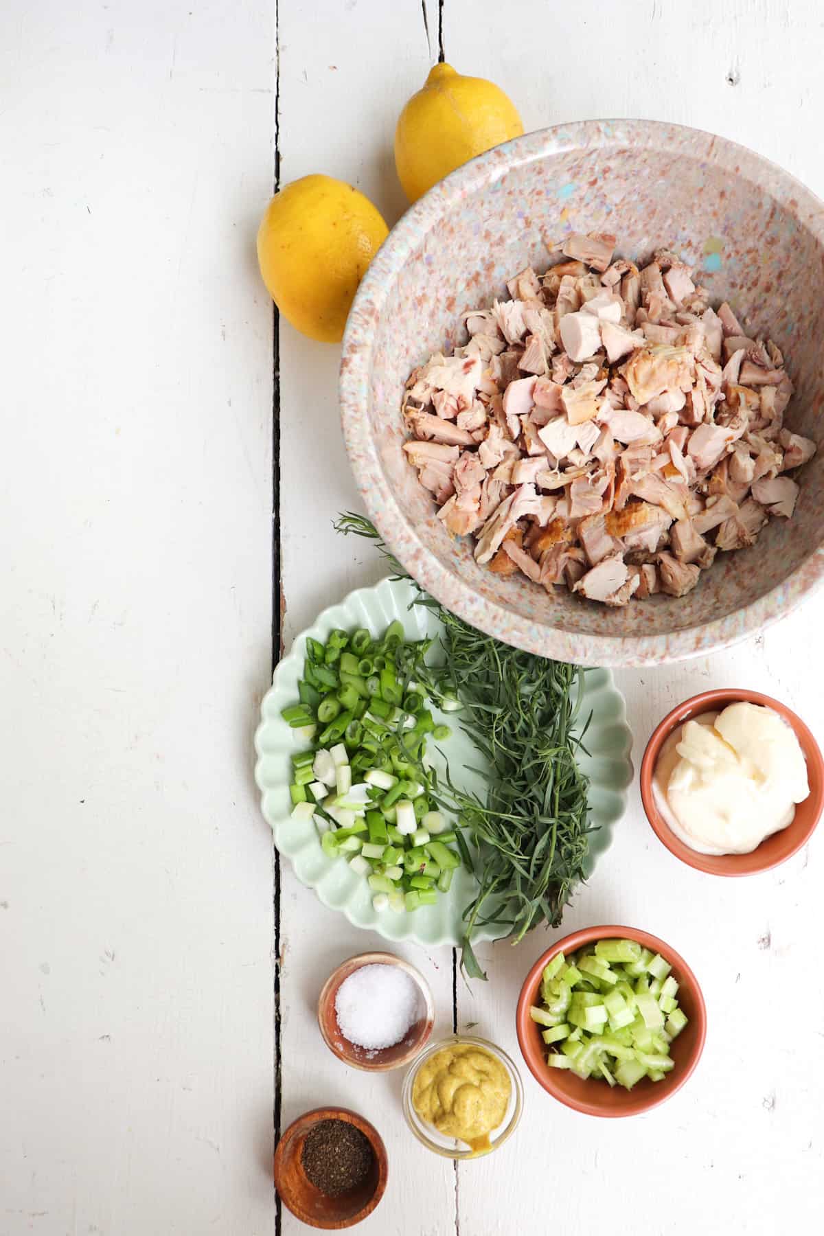 ingredients for tarragon chicken salad.