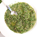 cilantro chimichurri in a white bowl.