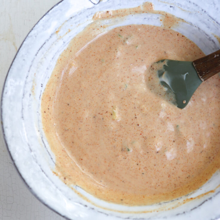 remoulade sauce for crab cakes in a bowl.