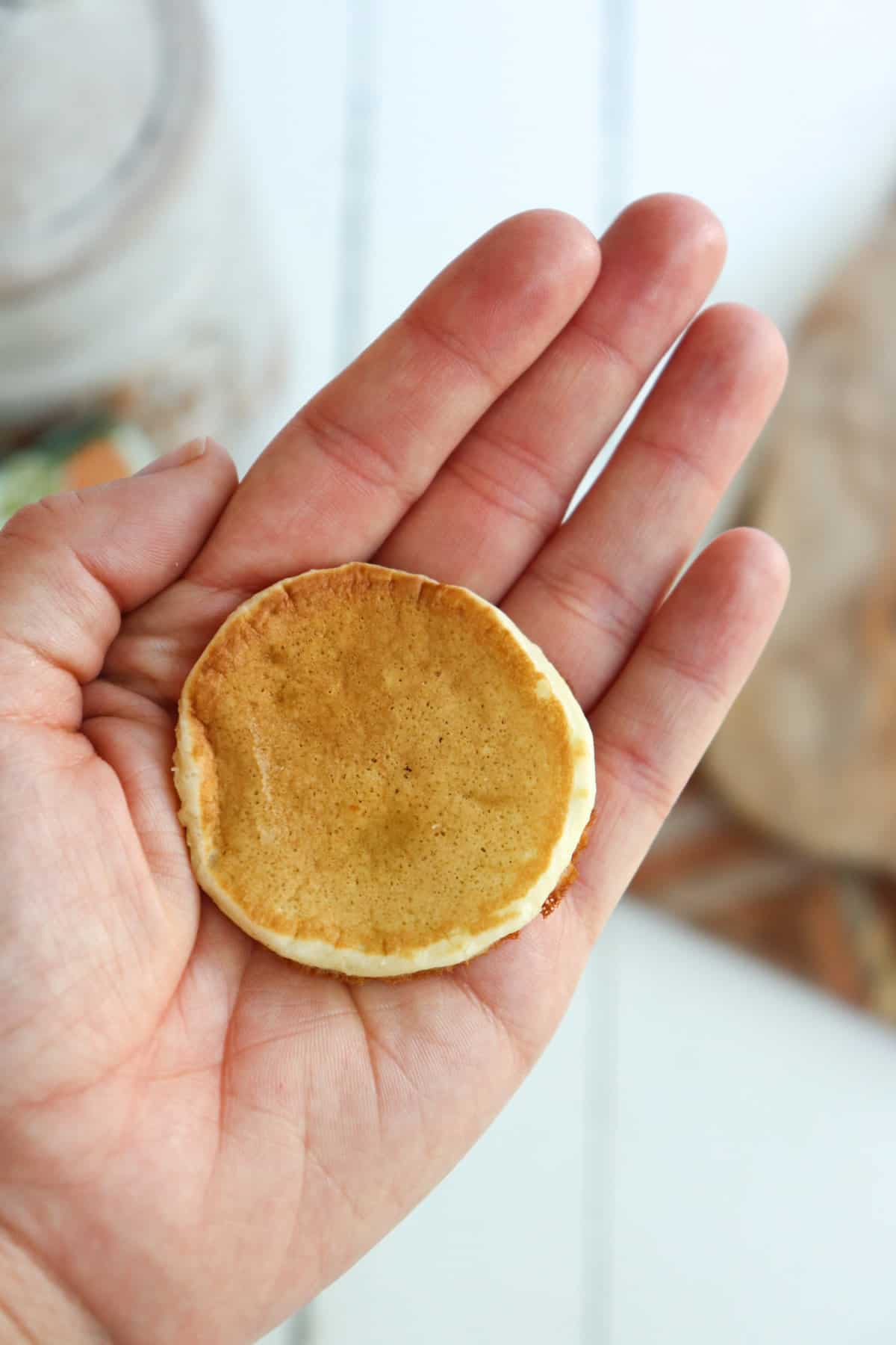 hand holding pancake to show size.
