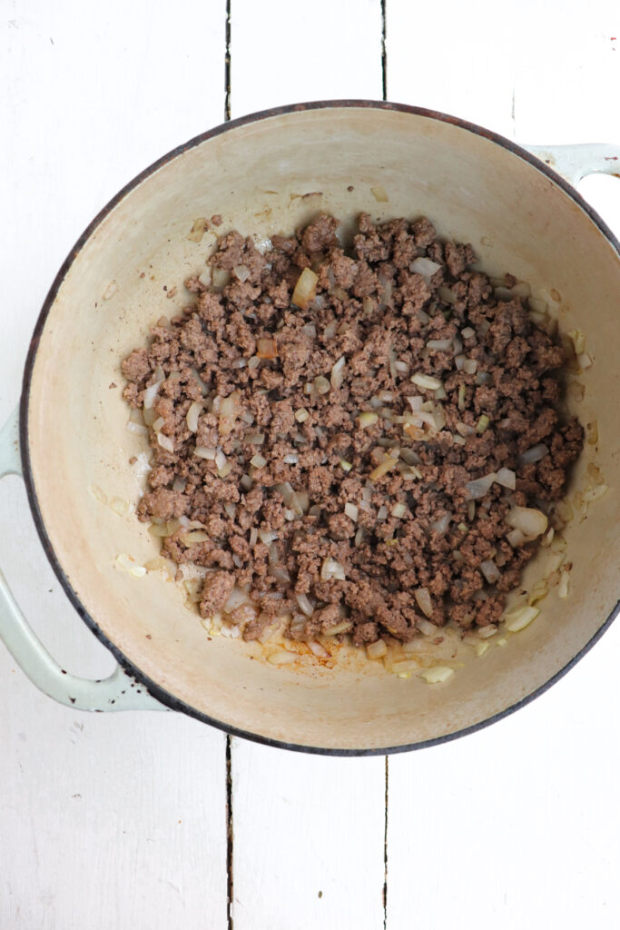 browned ground beef and onions.