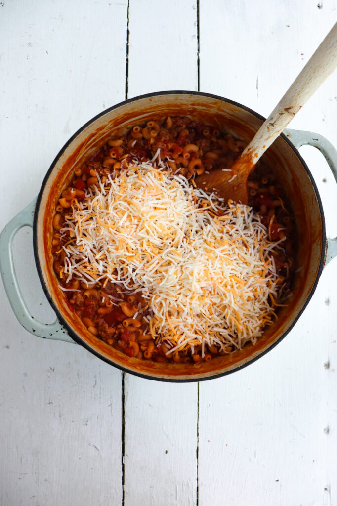 shredded cheese added to finished goulash.