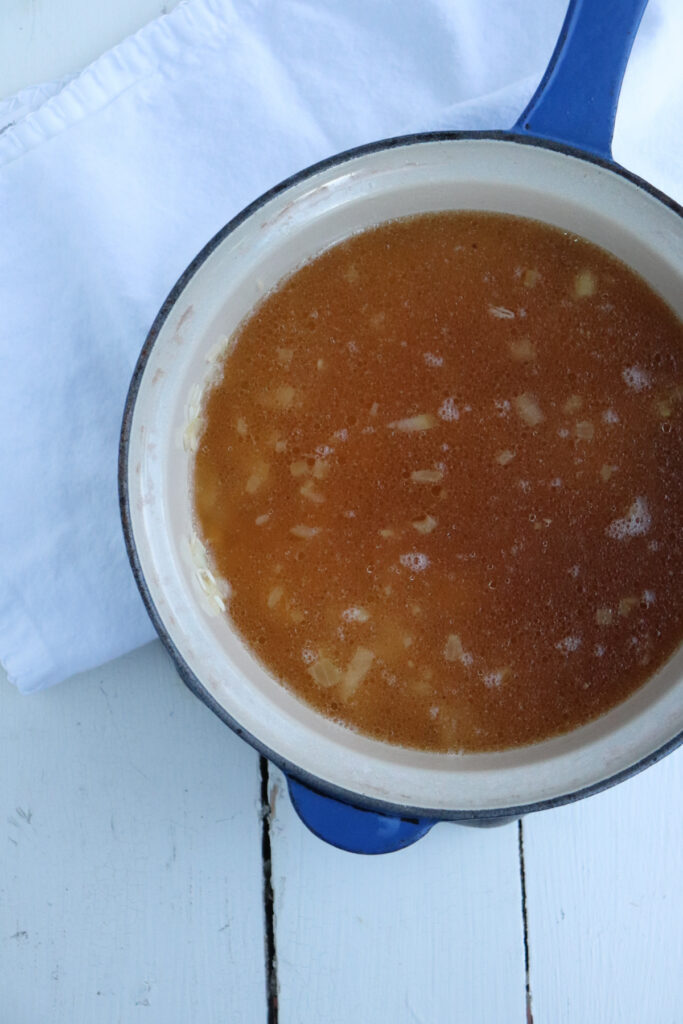broth poured on toasted rice.