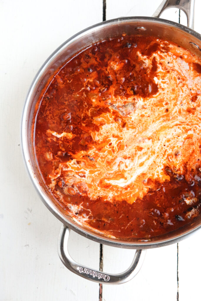 heavy cream added to spicy sauce.
