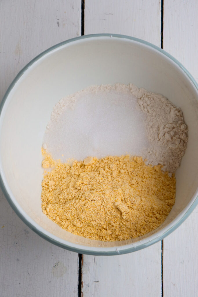 unmixed dry ingredients in a white bowl.