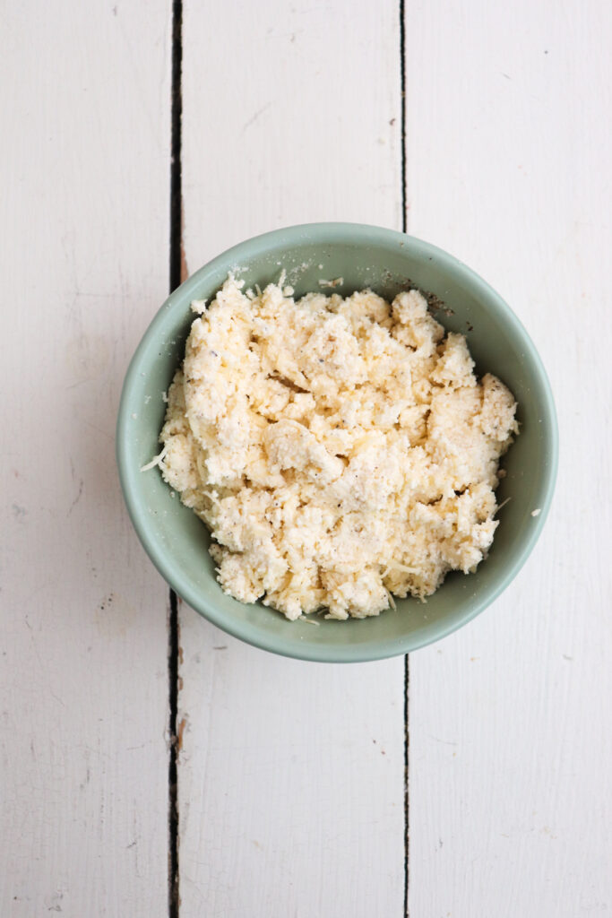 ricotta topping mixture in a small bowl.