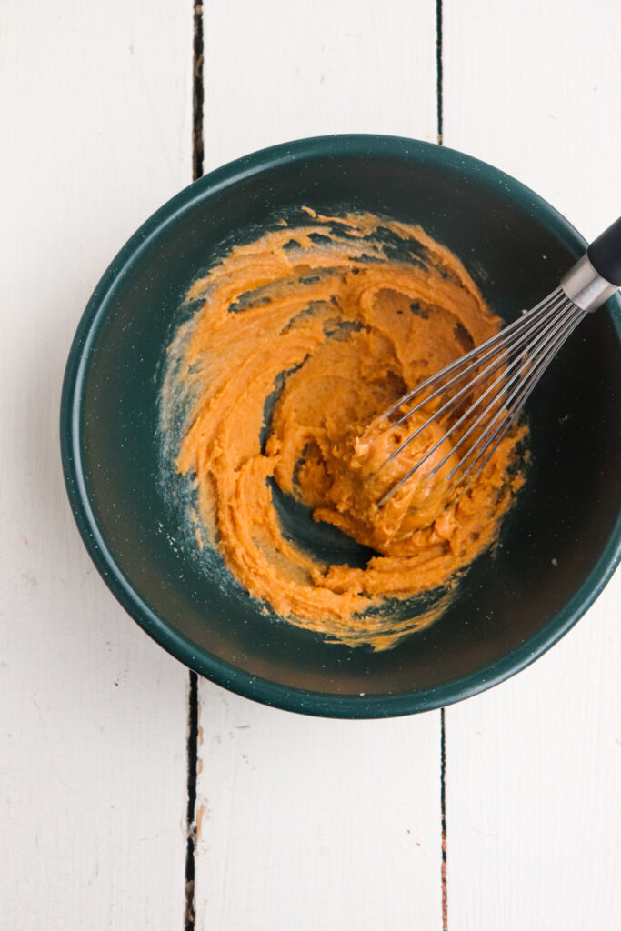 peanut butter whisked into sugar mixture.