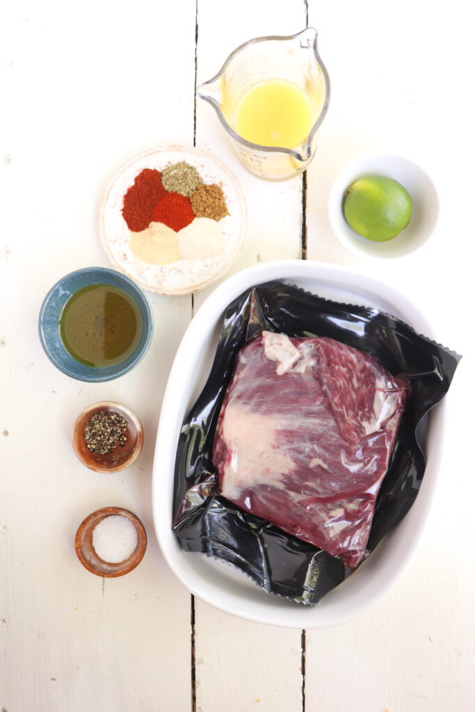 ingredients for steak marinade on a white background.
