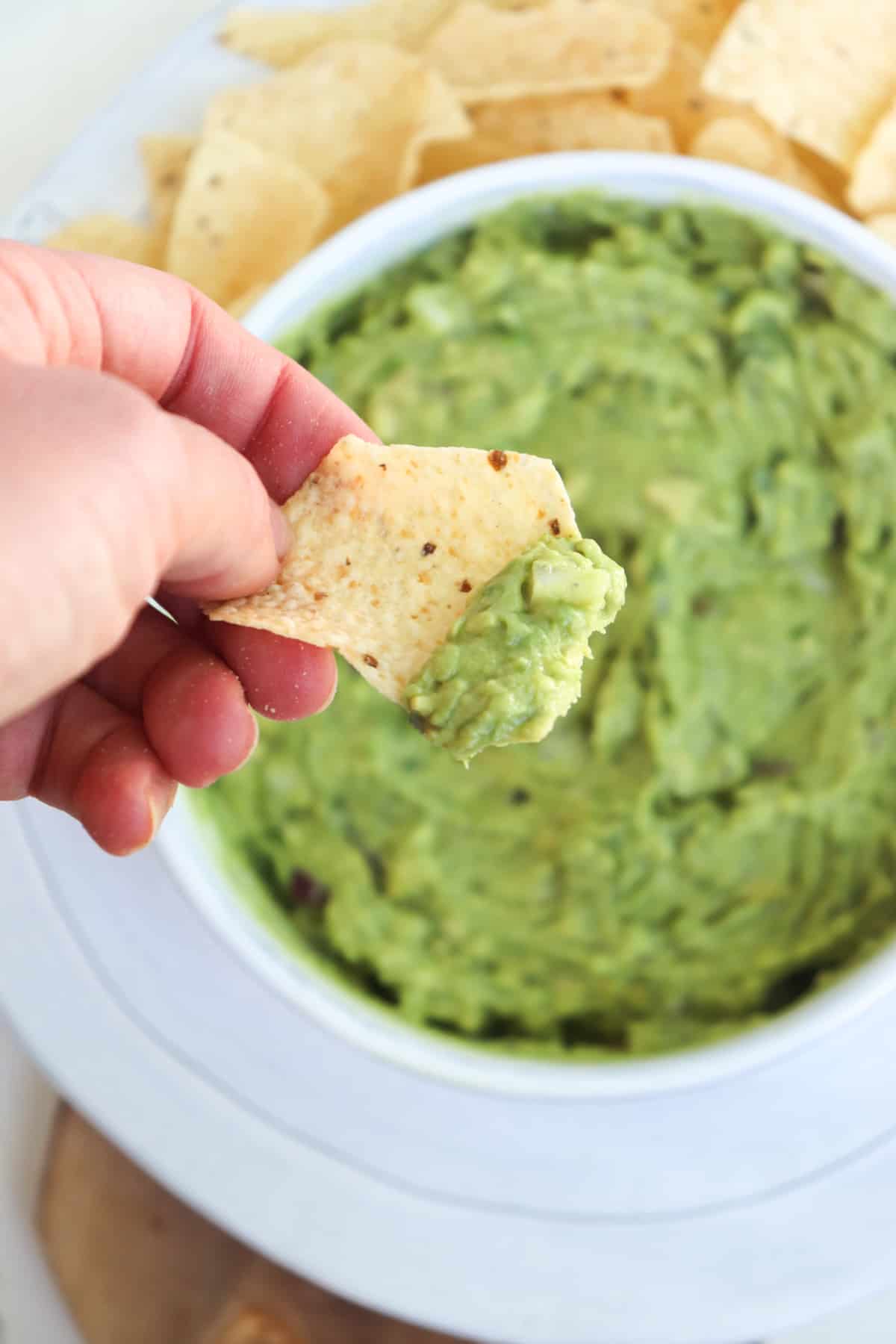 chip dipped in guacamole.