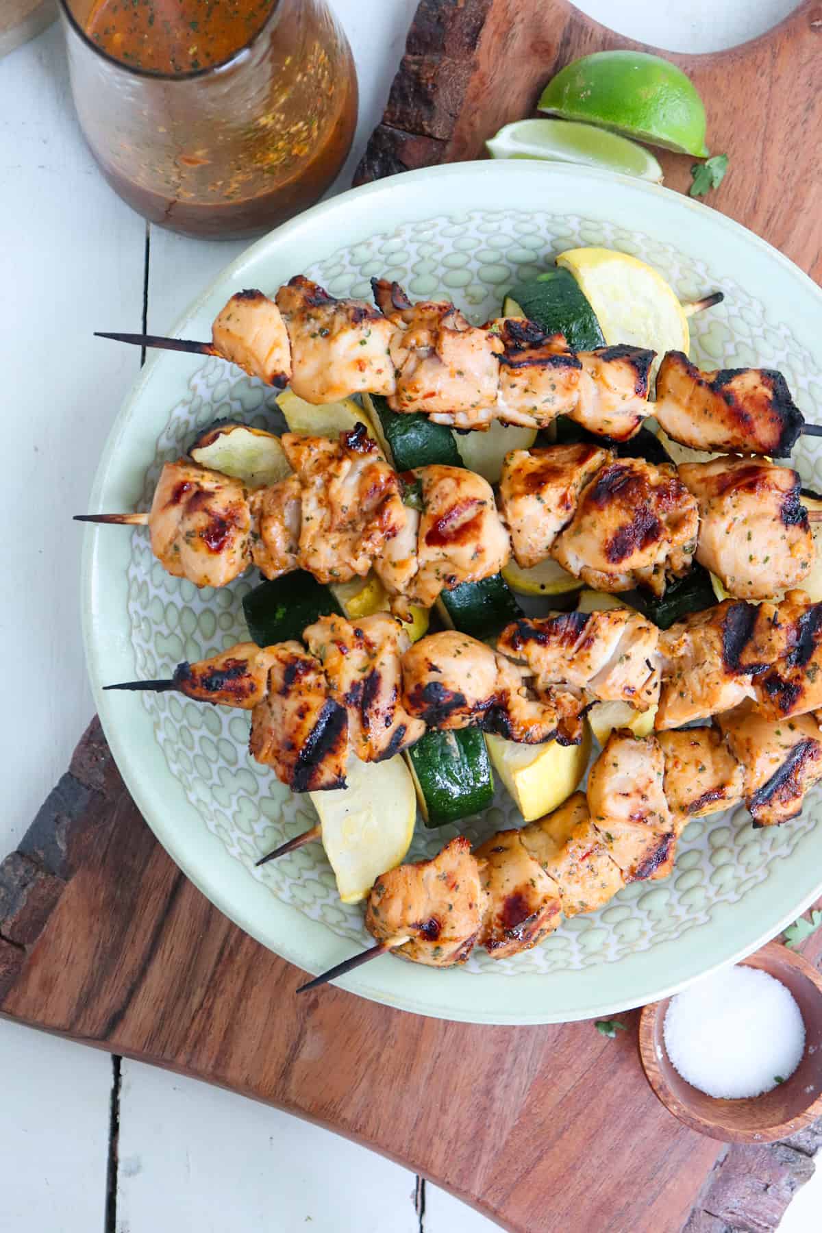 chicken kabobs marinated and grilled.