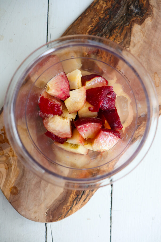 peaches in pint container.