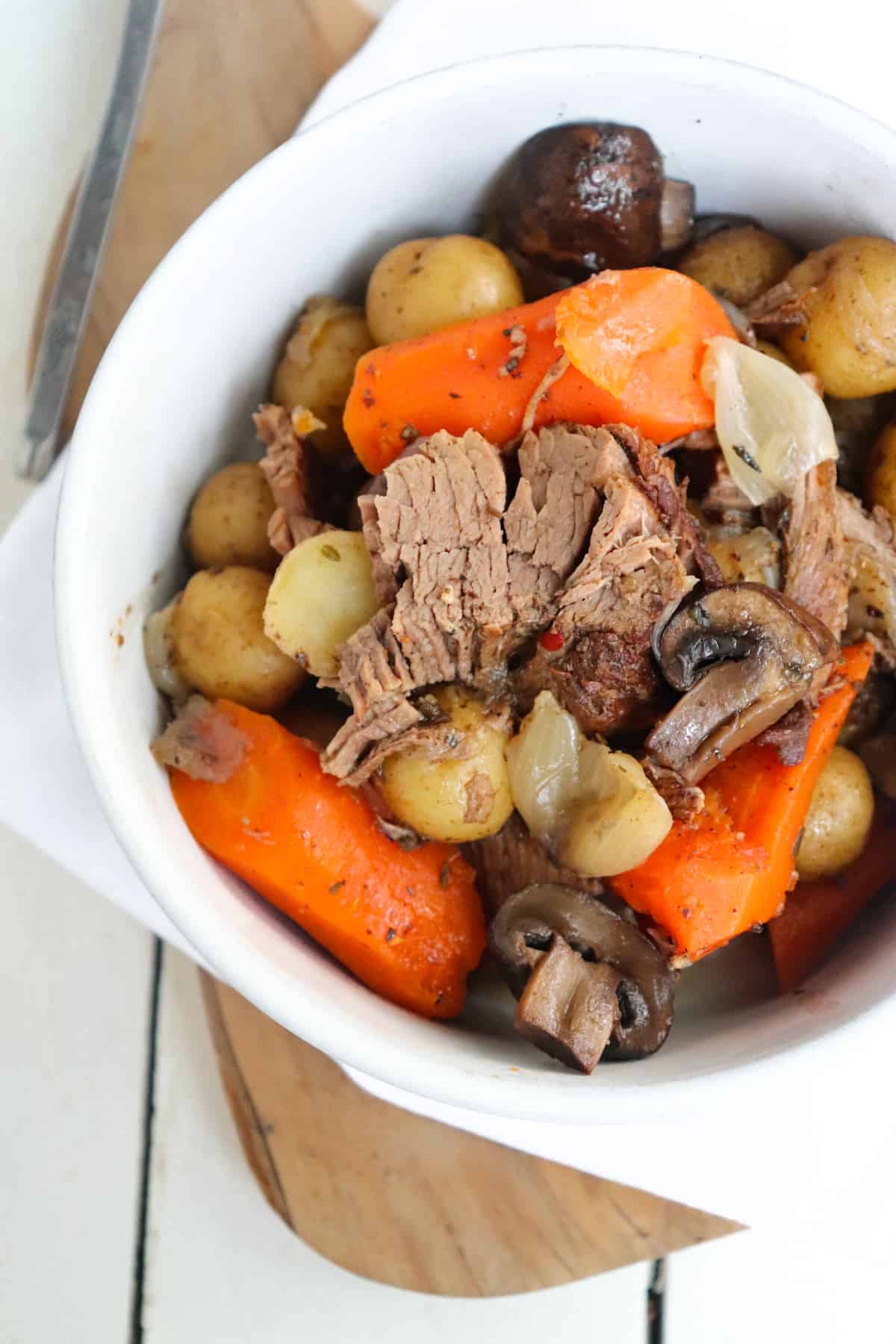 bowl of instant pot venison roast.