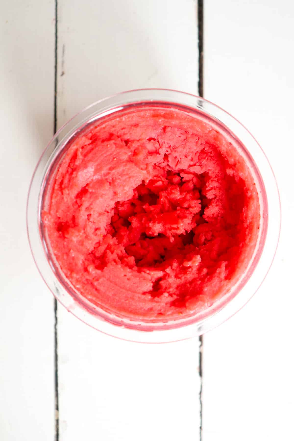 strawberry lemonade sorbet in pint container.
